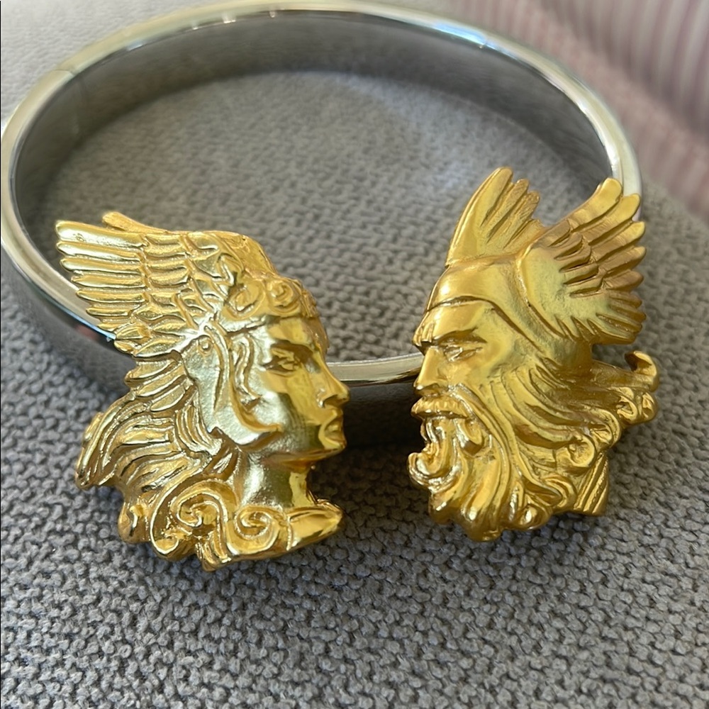 Gold Winged Face Clip Earrings (E19)